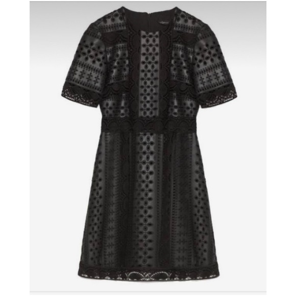 095. Zara Black Crochet Faux Leather Short Sleeve Dress - Picture 6 of 17